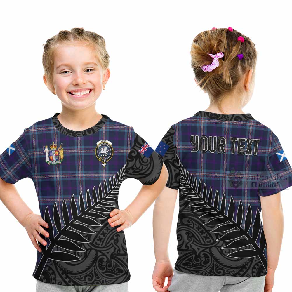 Tartan Vibes Clothing Nevoy Crest Tartan Kid T-Shirt with New Zealand Silver Fern Half Style