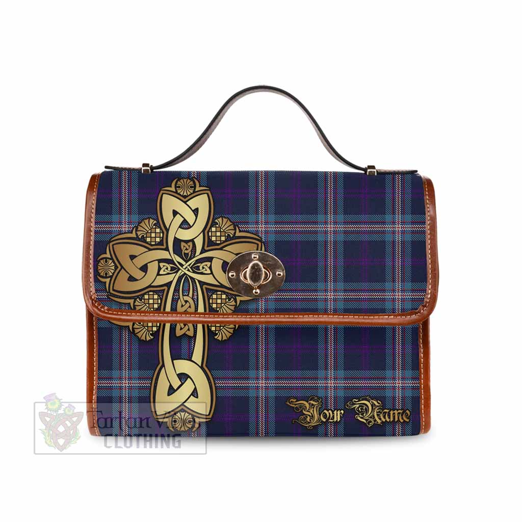 Tartan Vibes Clothing Nevoy Tartan Waterproof Canvas Bag Golden Thistle Celtic Cross Style