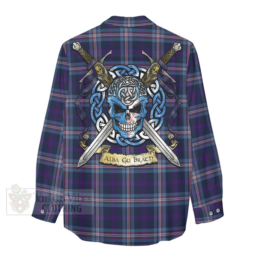 Tartan Vibes Clothing Nevoy Tartan Women's Casual Shirt with Family Crest Celtic Skull Style