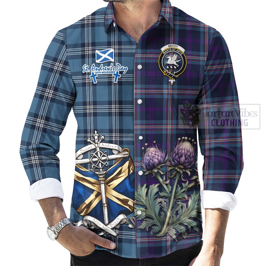 Tartan Vibes Clothing Nevoy Tartan Long Sleeve Button Shirt Happy St. Andrew's Day Half Tartan Style