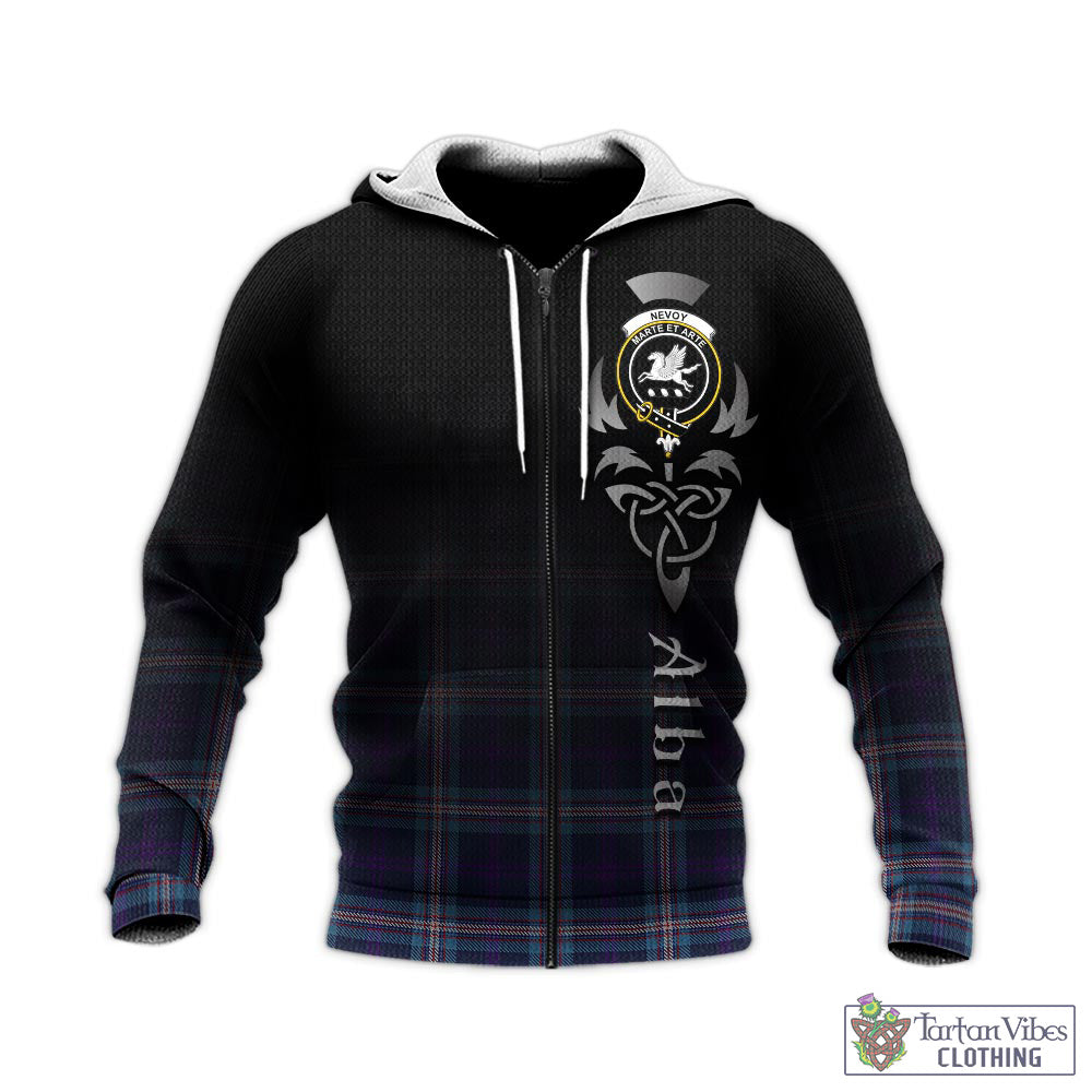 Tartan Vibes Clothing Nevoy Tartan Knitted Hoodie Featuring Alba Gu Brath Family Crest Celtic Inspired