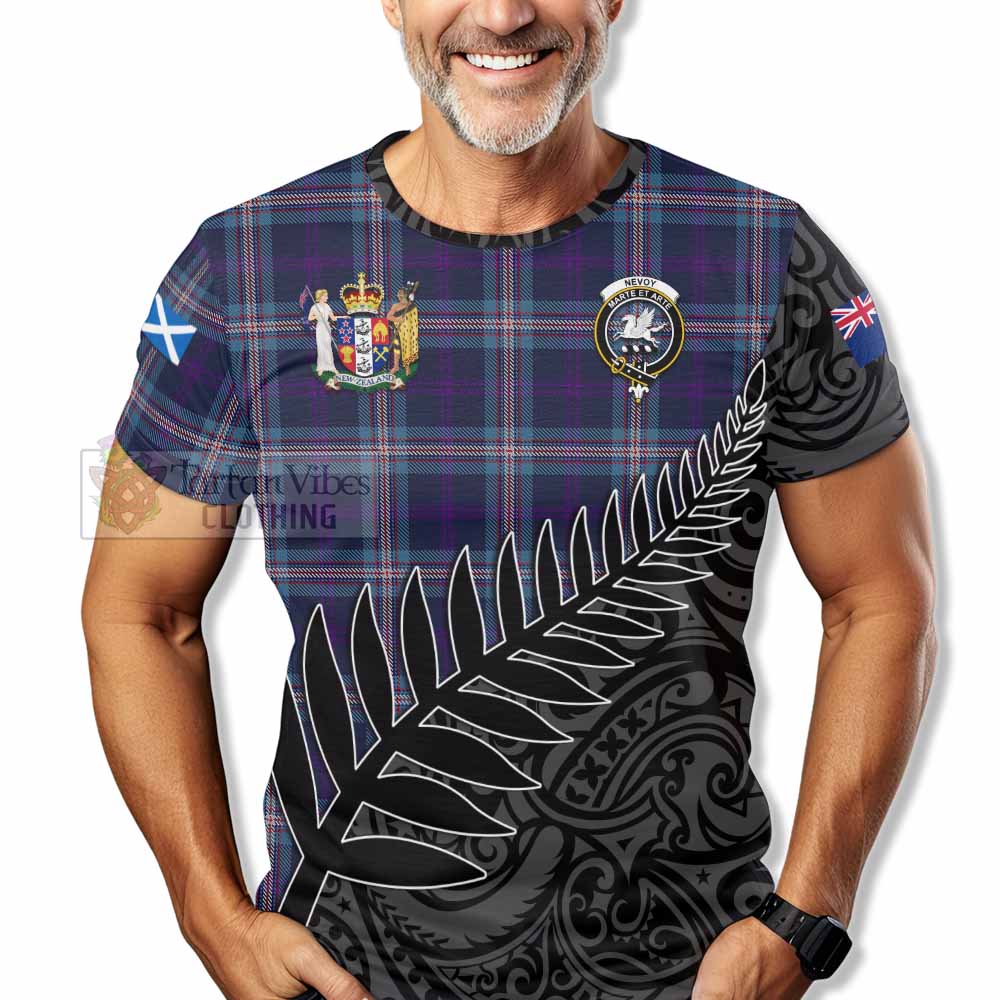 Tartan Vibes Clothing Nevoy Crest Tartan T-Shirt with New Zealand Silver Fern Half Style