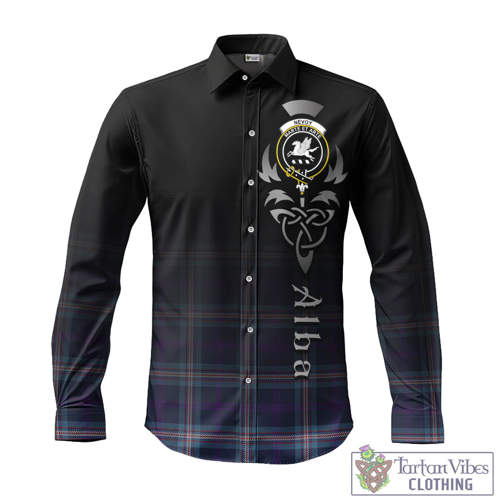 Tartan Vibes Clothing Nevoy Tartan Long Sleeve Button Up Featuring Alba Gu Brath Family Crest Celtic Inspired