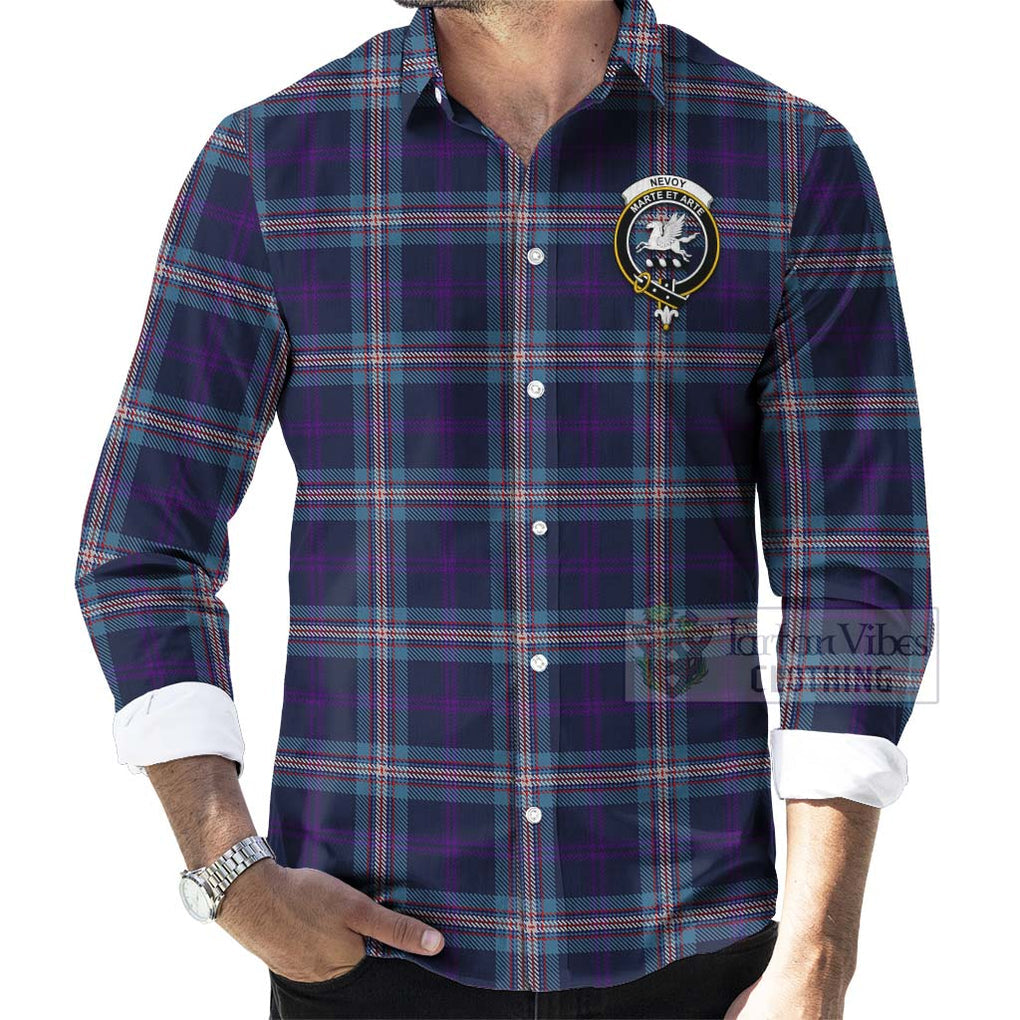 Tartan Vibes Clothing Nevoy Tartan Long Sleeve Button Shirt with Family Crest and Bearded Skull Holding Bottles of Whiskey