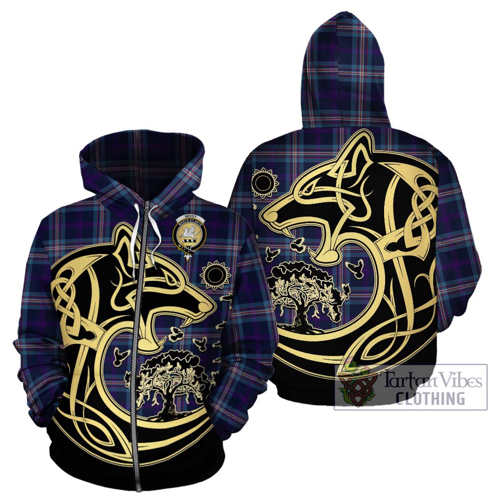 Tartan Vibes Clothing Nevoy Tartan Hoodie with Family Crest Celtic Wolf Style