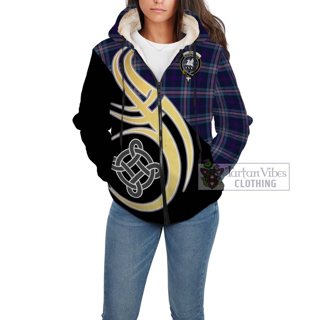 Tartan Vibes Clothing Nevoy Tartan Sherpa Hoodie with Family Crest and Celtic Symbol Style