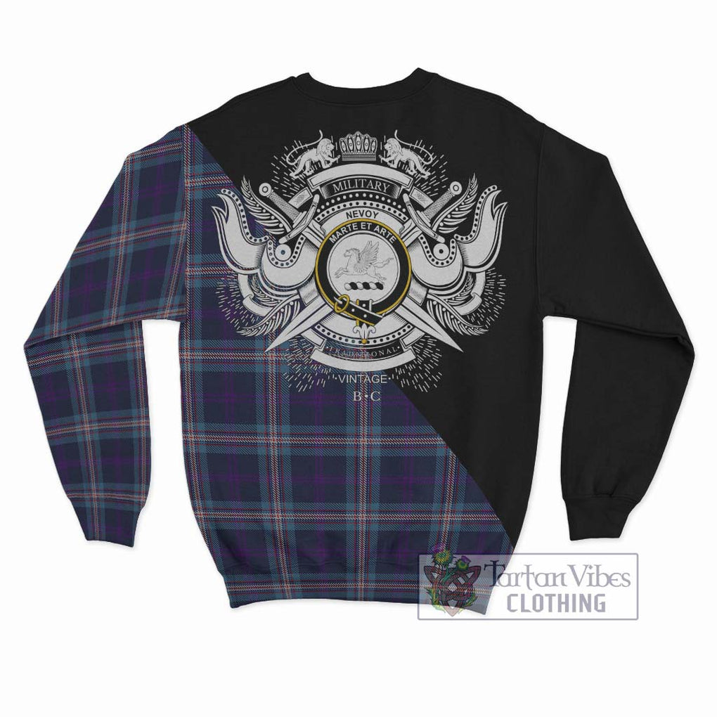 Nevoy Tartan Sweatshirt with Family Crest and Military Logo Style - Tartanvibesclothing Shop