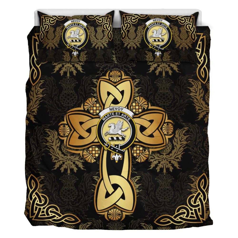 Nevoy Clan Bedding Sets Gold Thistle Celtic Style - Tartanvibesclothing