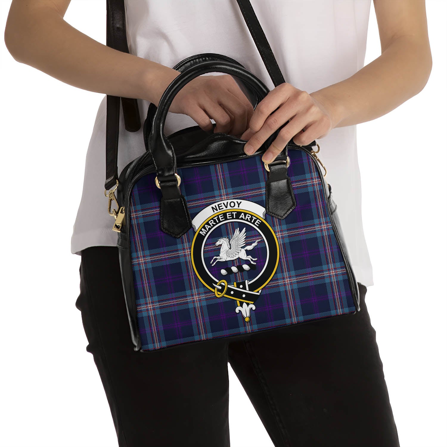 Nevoy Tartan Shoulder Handbags with Family Crest - Tartanvibesclothing