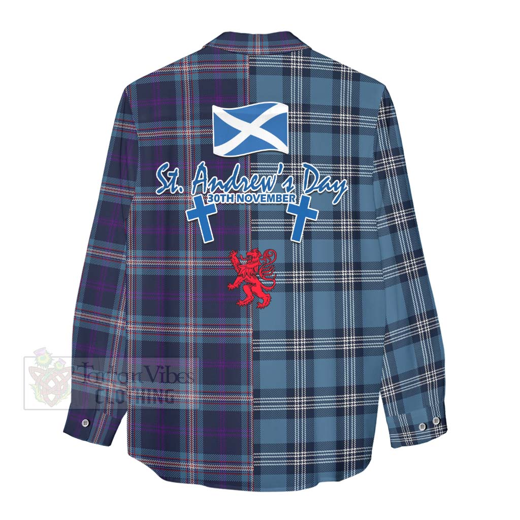 Tartan Vibes Clothing Nevoy Tartan Women's Casual Shirt Happy St. Andrew's Day Half Tartan Style