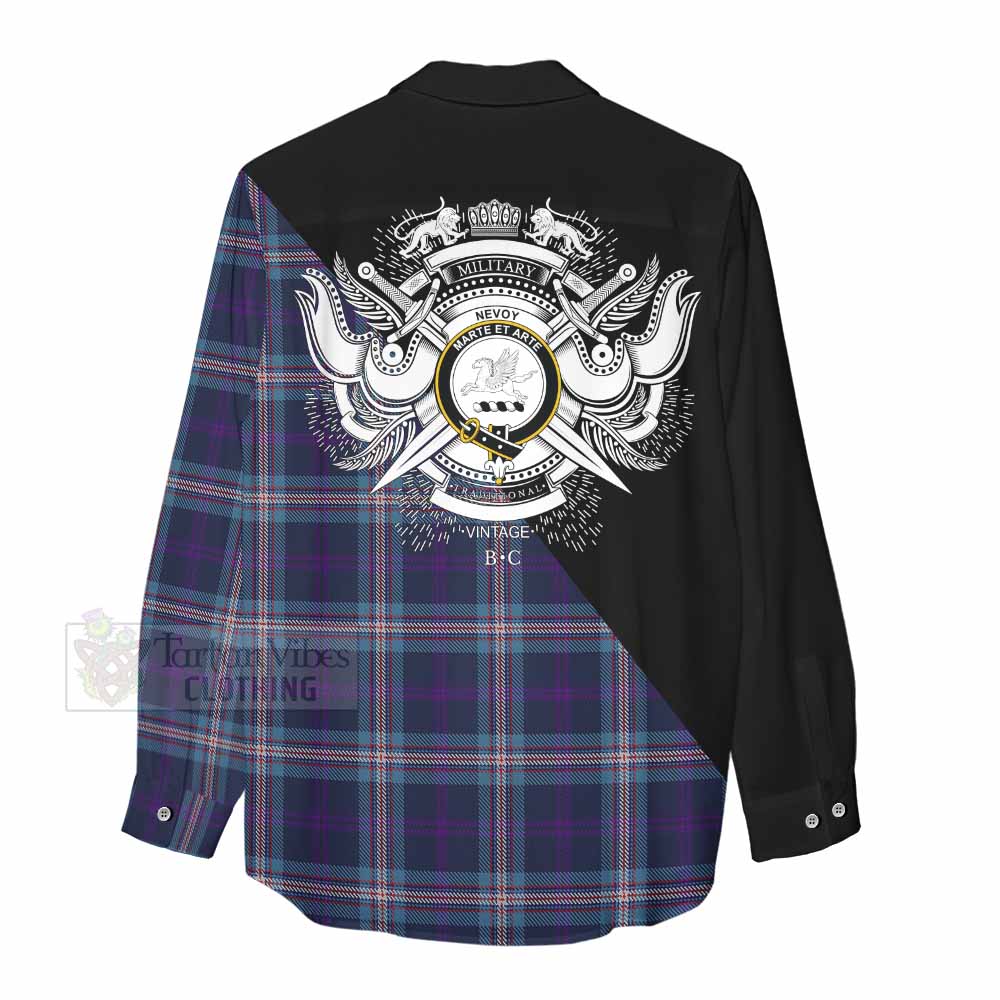 Tartan Vibes Clothing Nevoy Tartan Women's Casual Shirt with Family Crest and Military Logo Style