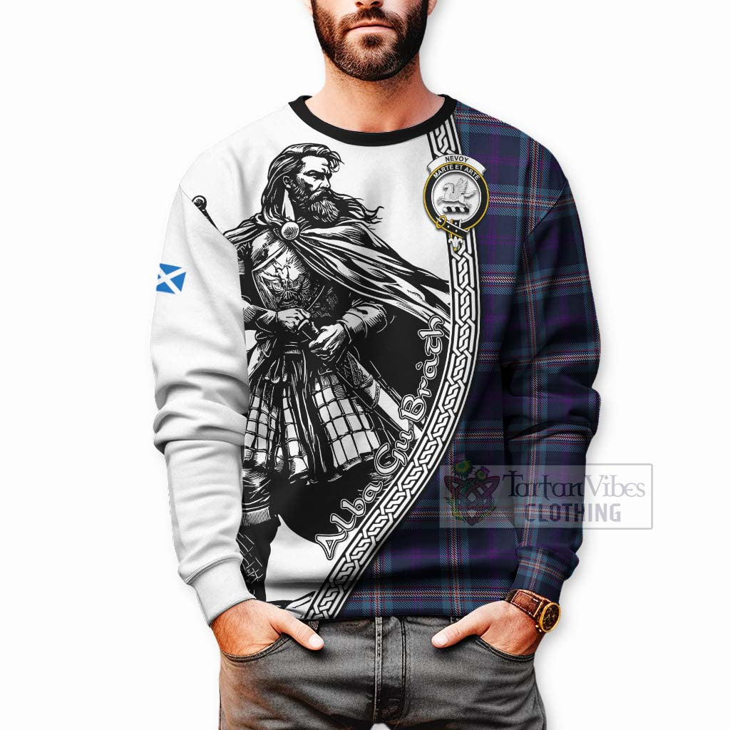 Tartan Vibes Clothing Nevoy Tartan Clan Crest Sweatshirt with Highlander Warrior Celtic Style