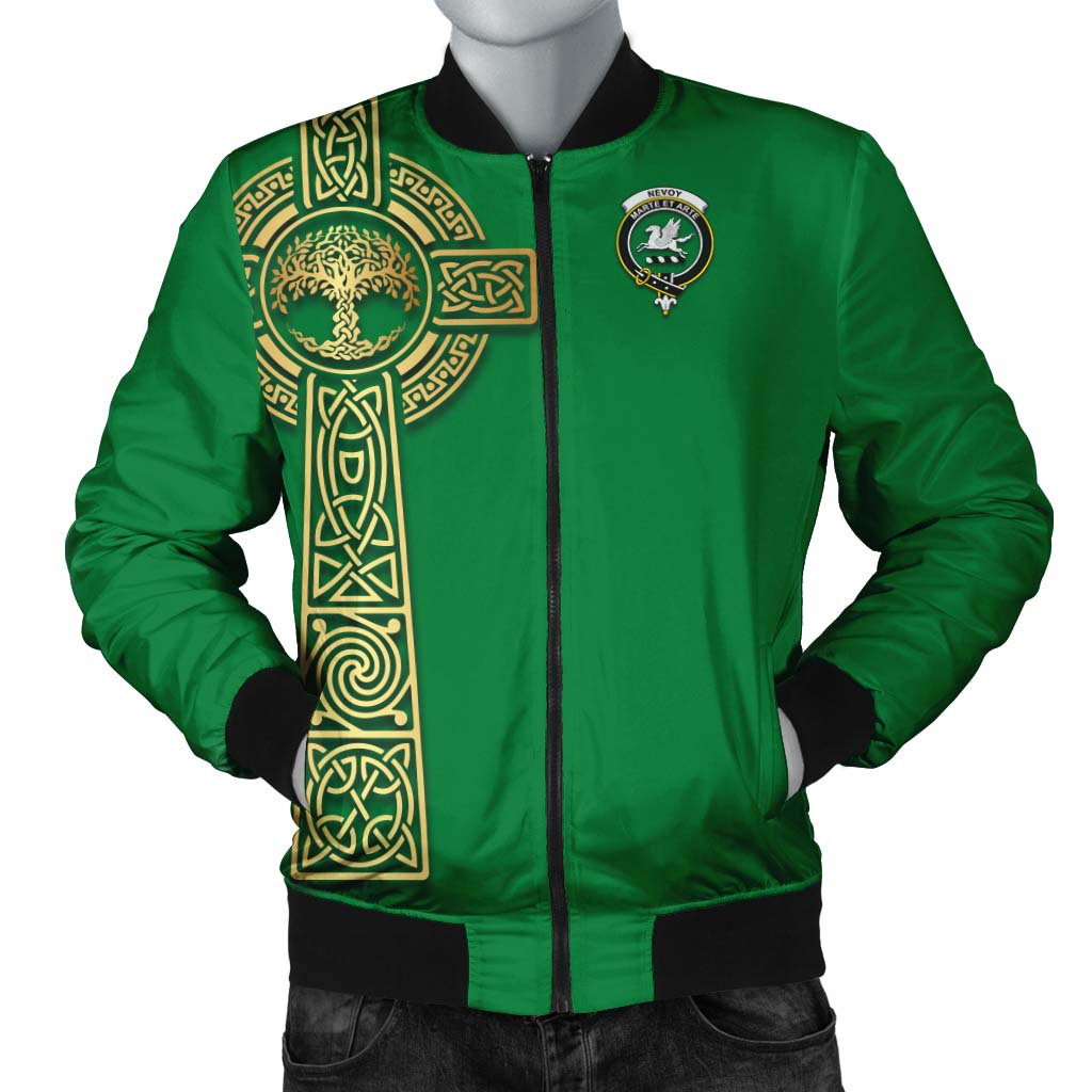 Nevoy Clan Bomber Jacket with Golden Celtic Tree Of Life Unisex Irish Green - Tartanvibesclothing