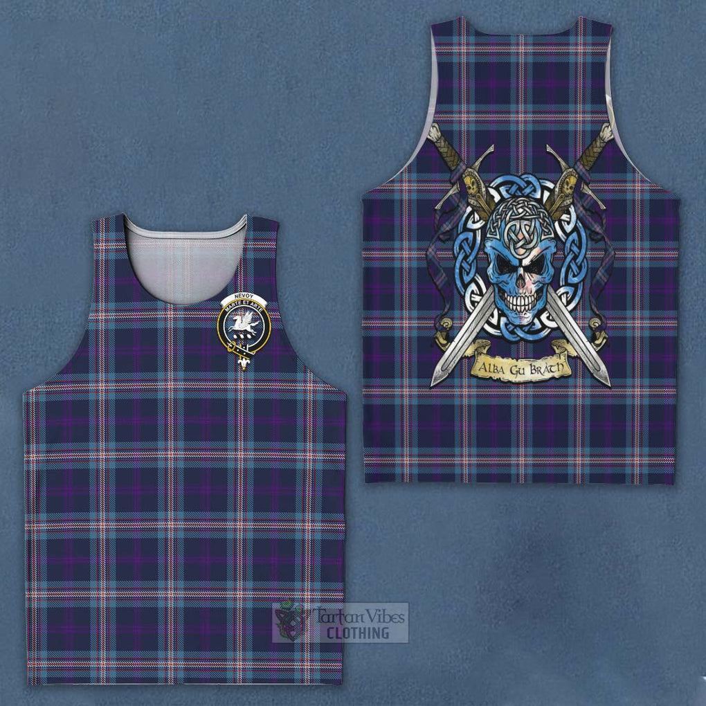 Tartan Vibes Clothing Nevoy Tartan Men's Tank Top with Family Crest Celtic Skull Style