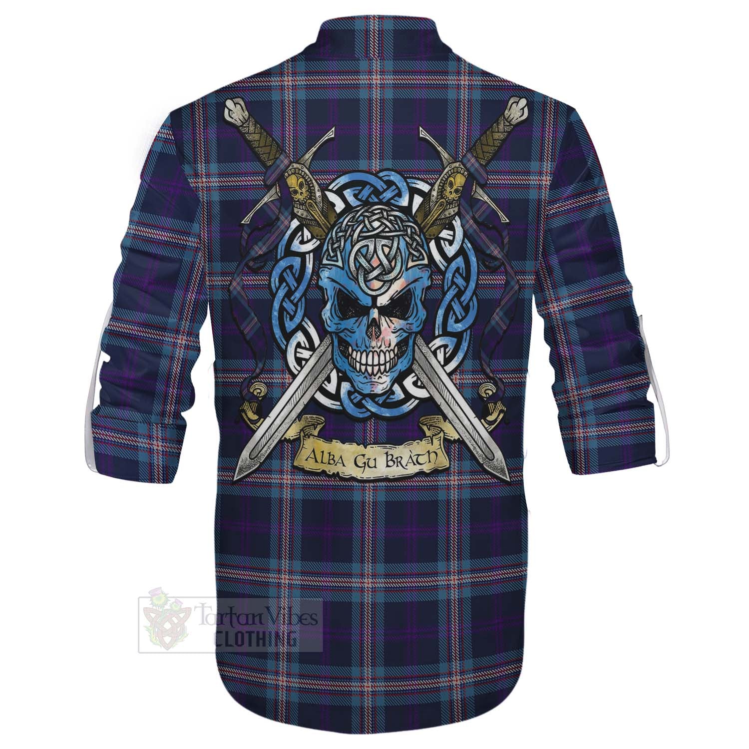 Tartan Vibes Clothing Nevoy Tartan Ghillie Kilt Shirt with Family Crest Celtic Skull Style