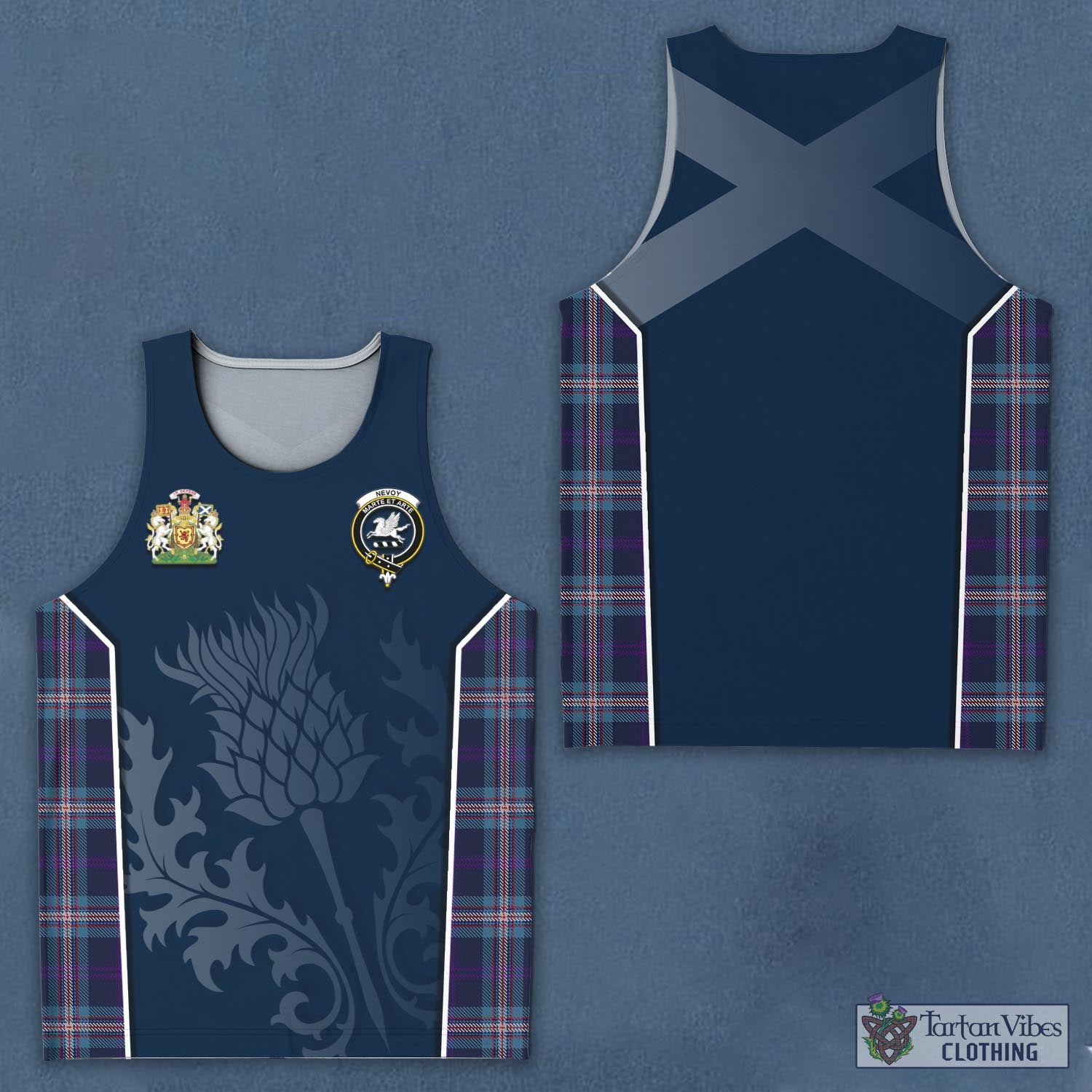 Tartan Vibes Clothing Nevoy Tartan Men's Tanks Top with Family Crest and Scottish Thistle Vibes Sport Style