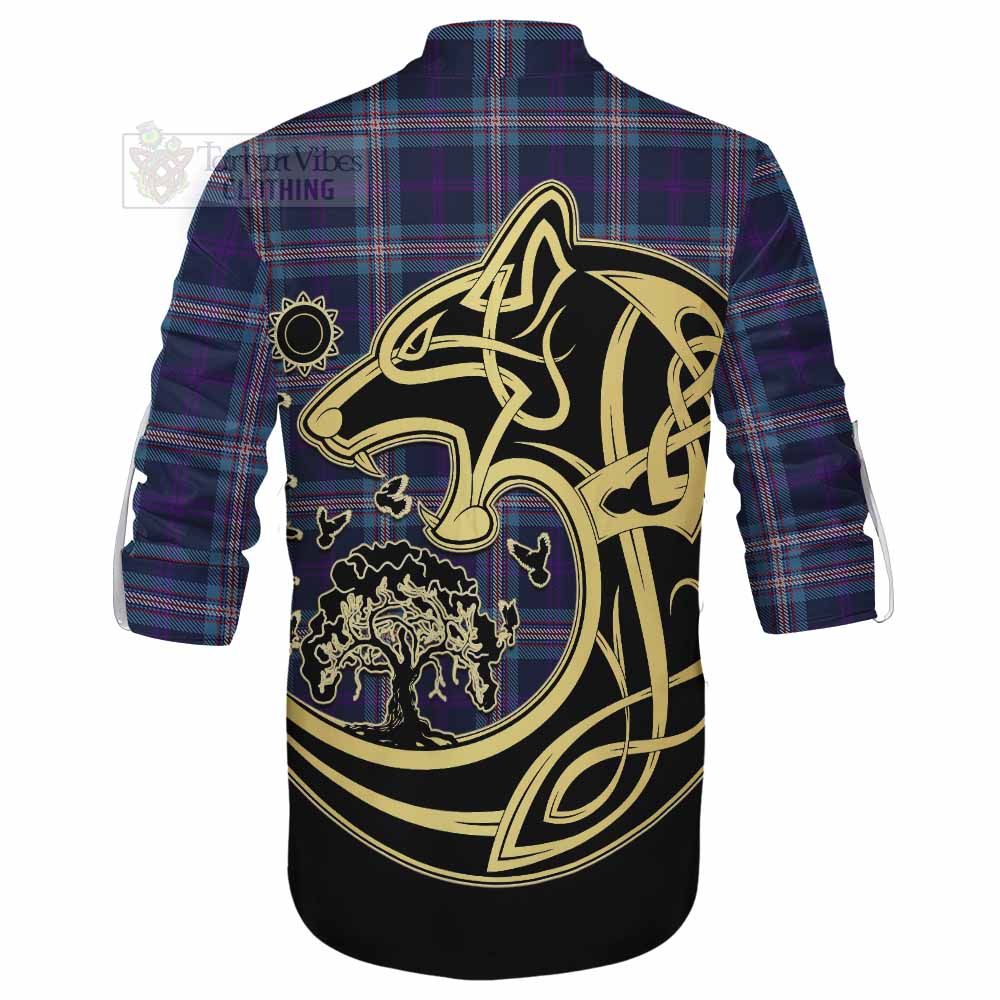 Tartan Vibes Clothing Nevoy Tartan Ghillie Kilt Shirt with Family Crest Celtic Wolf Style