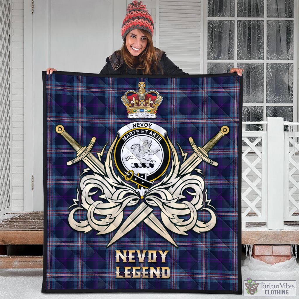 Tartan Vibes Clothing Nevoy Tartan Quilt with Clan Crest and the Golden Sword of Courageous Legacy