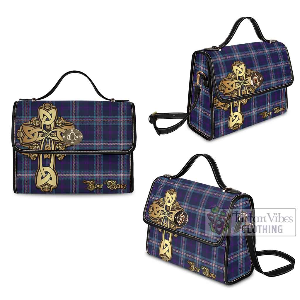 Tartan Vibes Clothing Nevoy Tartan Waterproof Canvas Bag Golden Thistle Celtic Cross Style