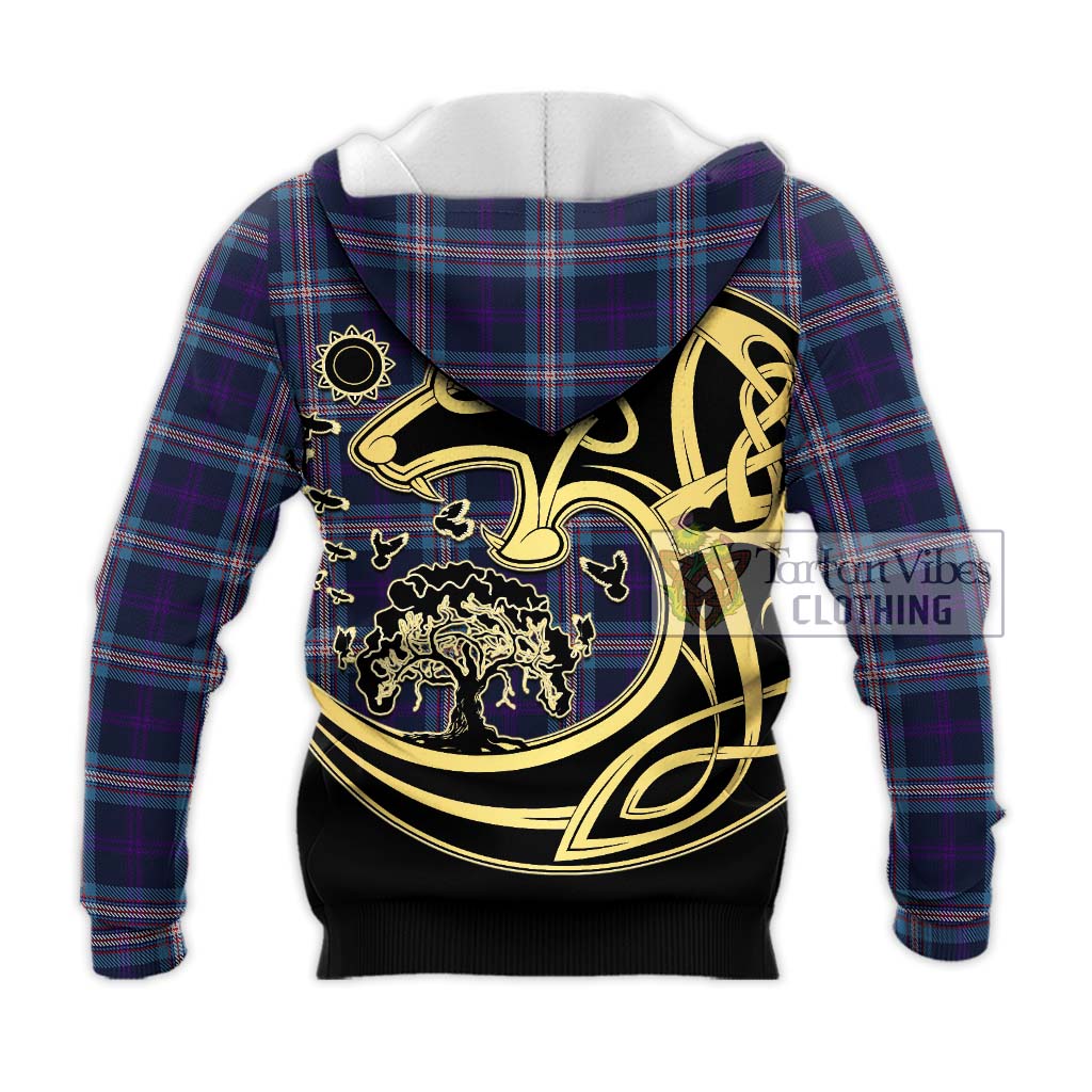 Tartan Vibes Clothing Nevoy Tartan Knitted Hoodie with Family Crest Celtic Wolf Style