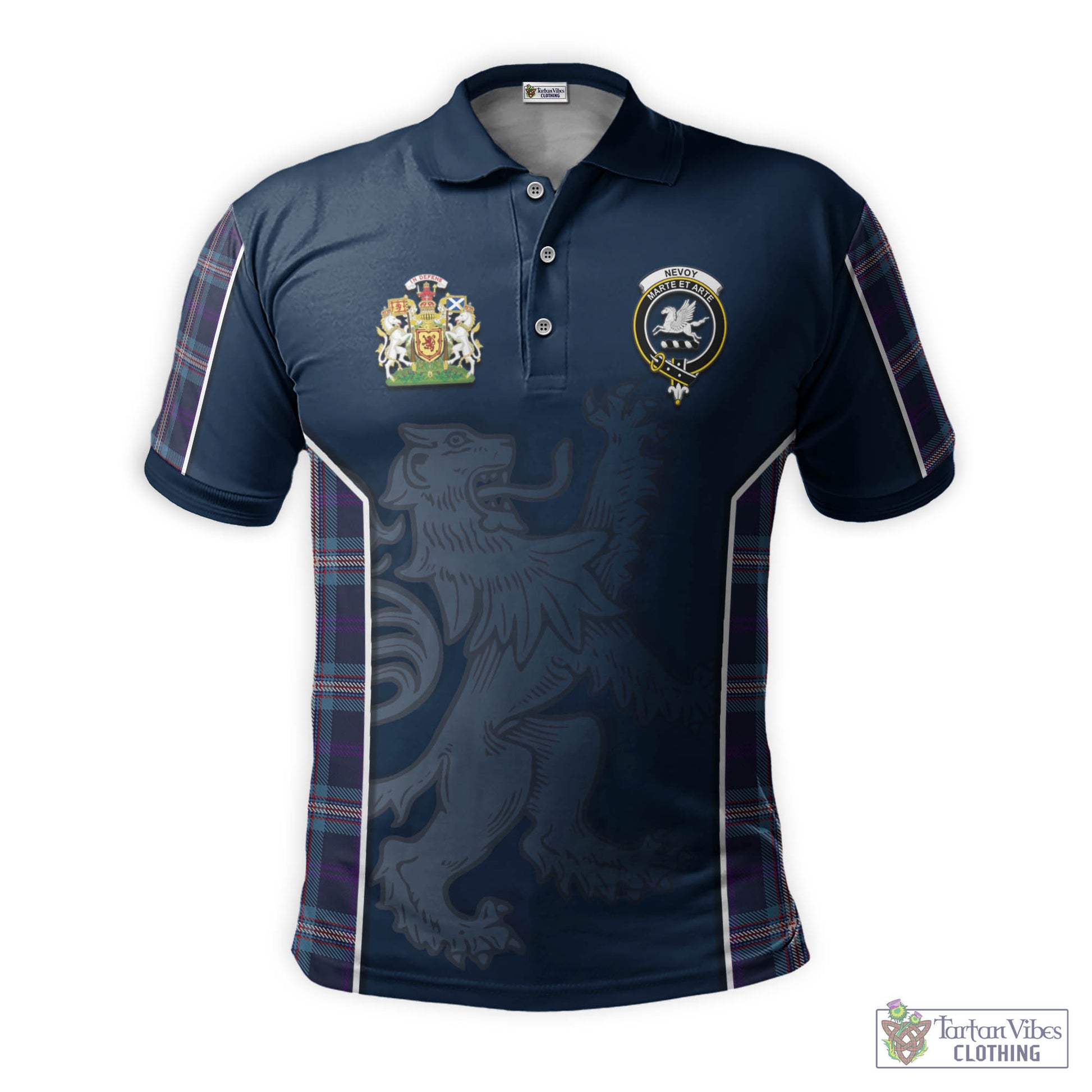 Tartan Vibes Clothing Nevoy Tartan Men's Polo Shirt with Family Crest and Lion Rampant Vibes Sport Style