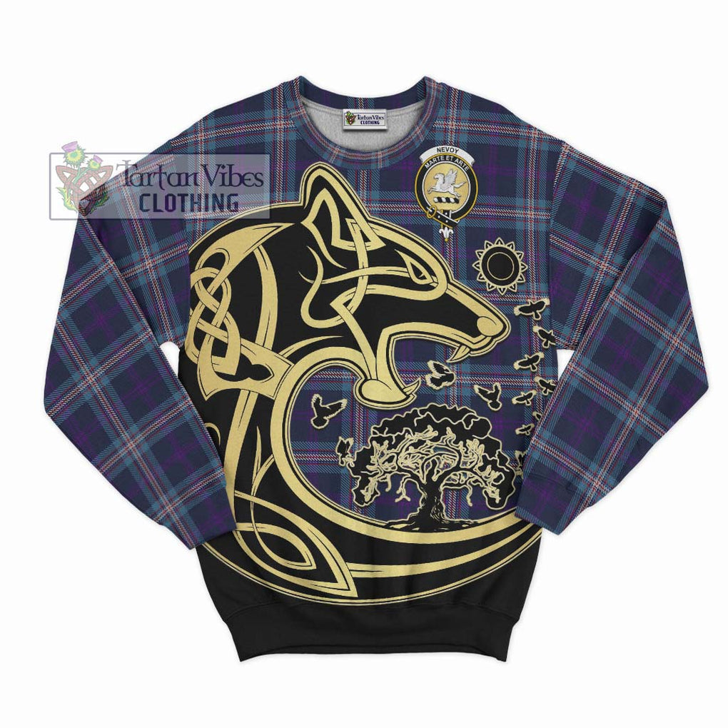 Nevoy Tartan Sweatshirt with Family Crest Celtic Wolf Style - Tartan Vibes Clothing