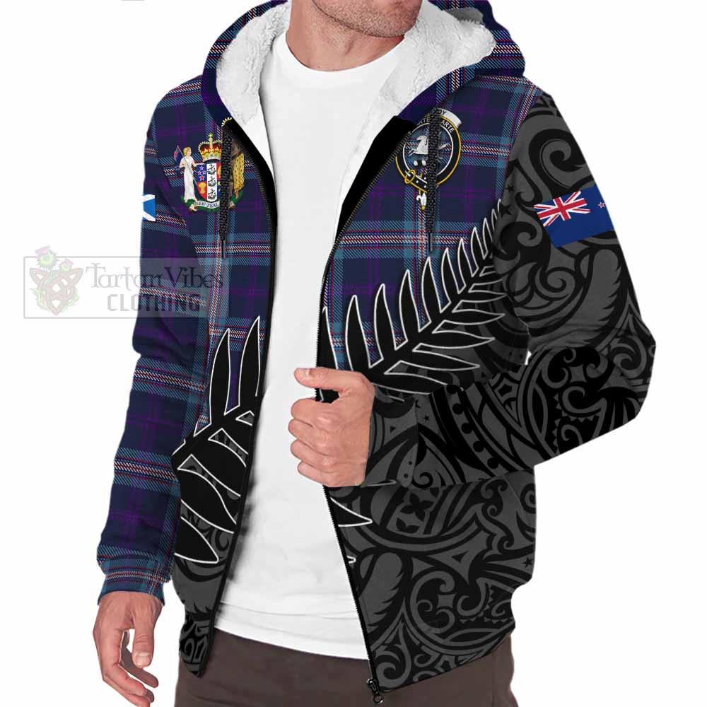 Tartan Vibes Clothing Nevoy Crest Tartan Sherpa Hoodie with New Zealand Silver Fern Half Style