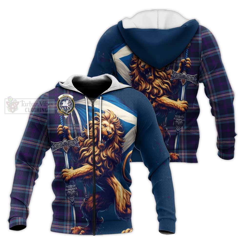 Tartan Vibes Clothing Nevoy Tartan Family Crest Knitted Hoodie with Scottish Majestic Lion