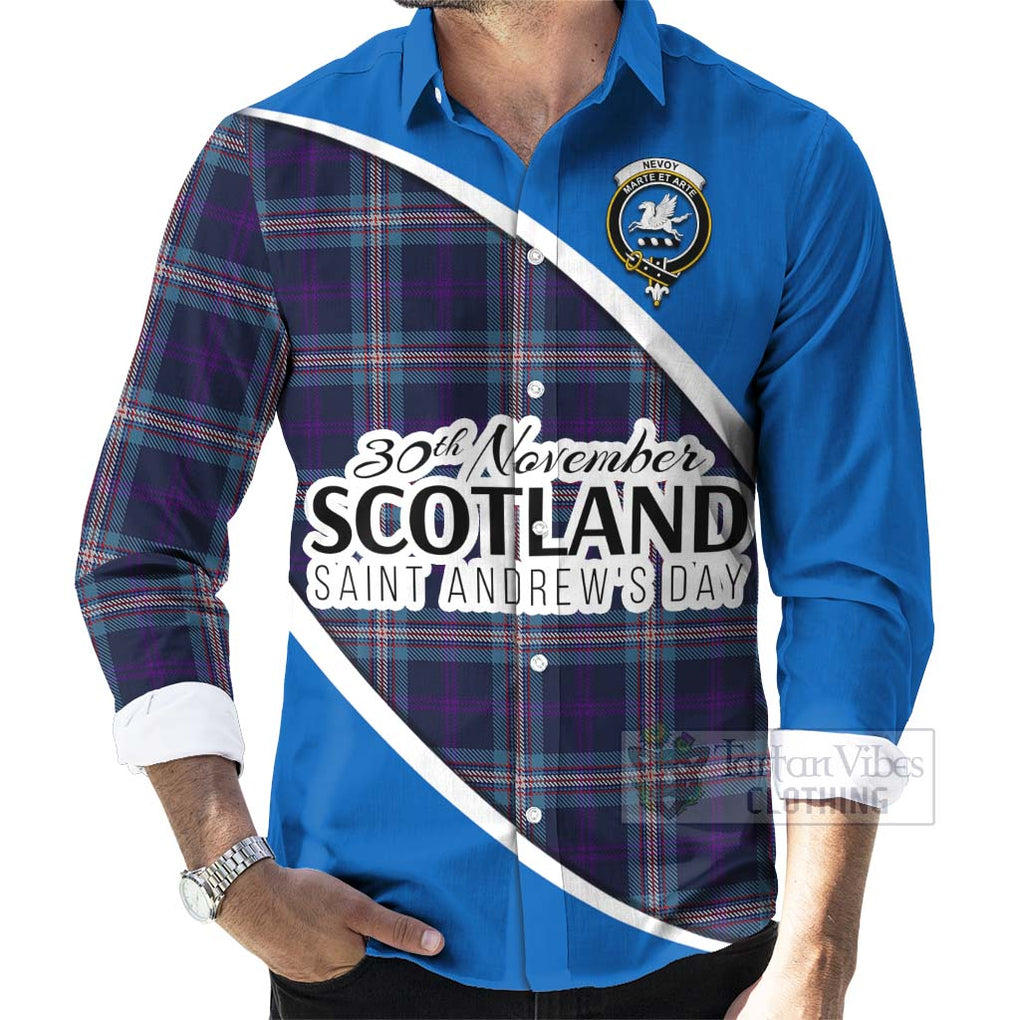 Tartan Vibes Clothing Nevoy Family Crest Tartan Long Sleeve Button Shirt Celebrate Saint Andrew's Day in Style