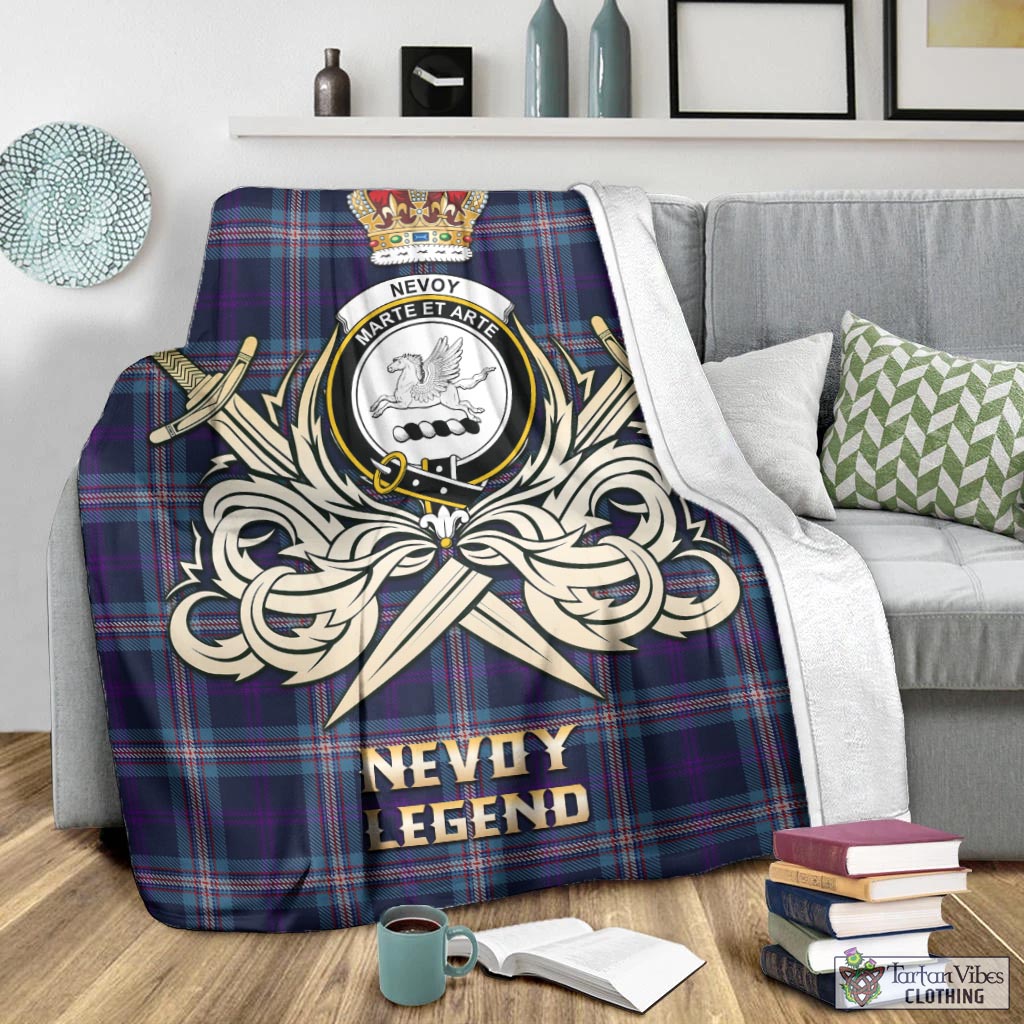 Tartan Vibes Clothing Nevoy Tartan Blanket with Clan Crest and the Golden Sword of Courageous Legacy