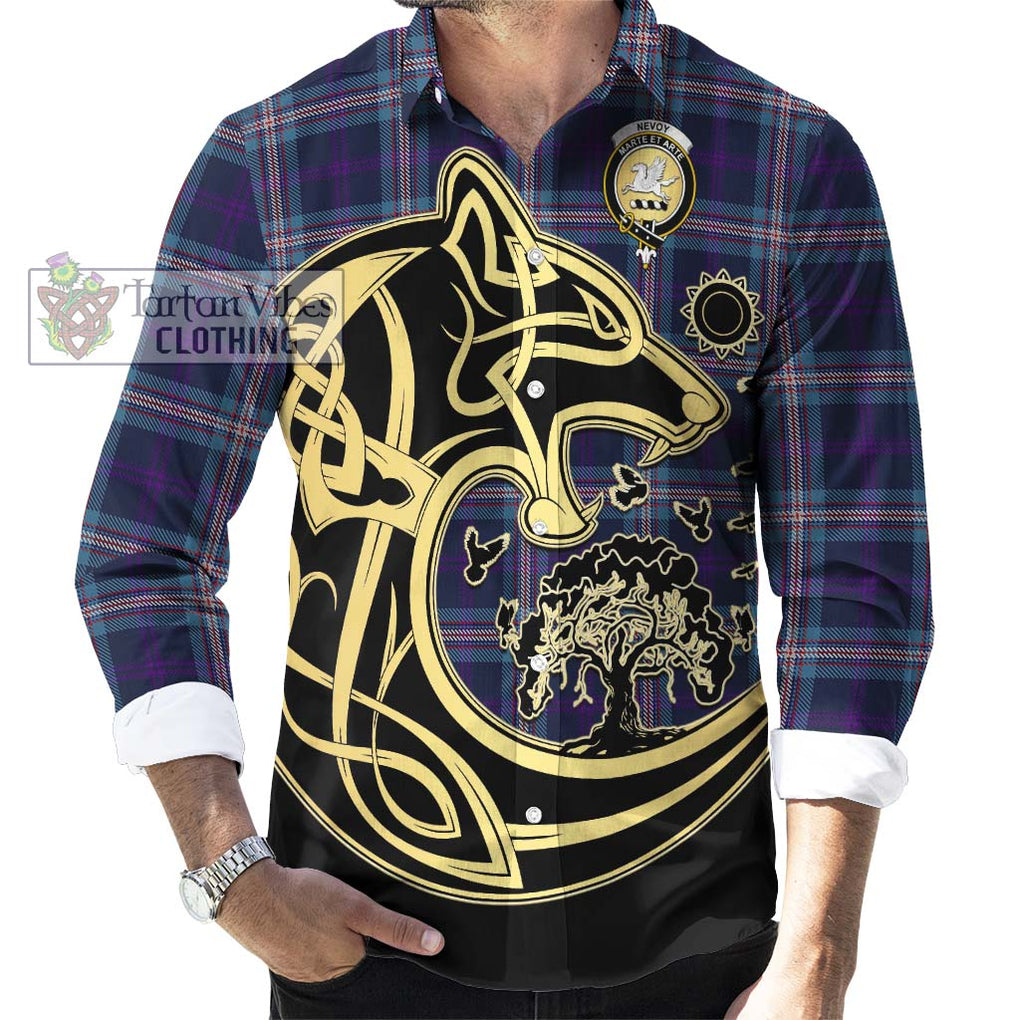 Nevoy Tartan Long Sleeve Button Shirt with Family Crest Celtic Wolf Style - Tartan Vibes Clothing