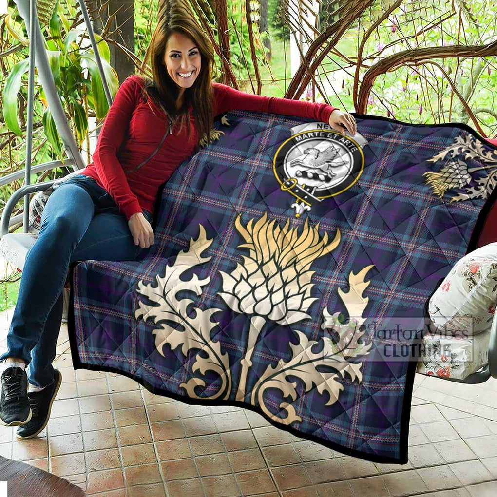 Tartan Vibes Clothing Nevoy Tartan Quilt with Family Crest and Golden Thistle Style