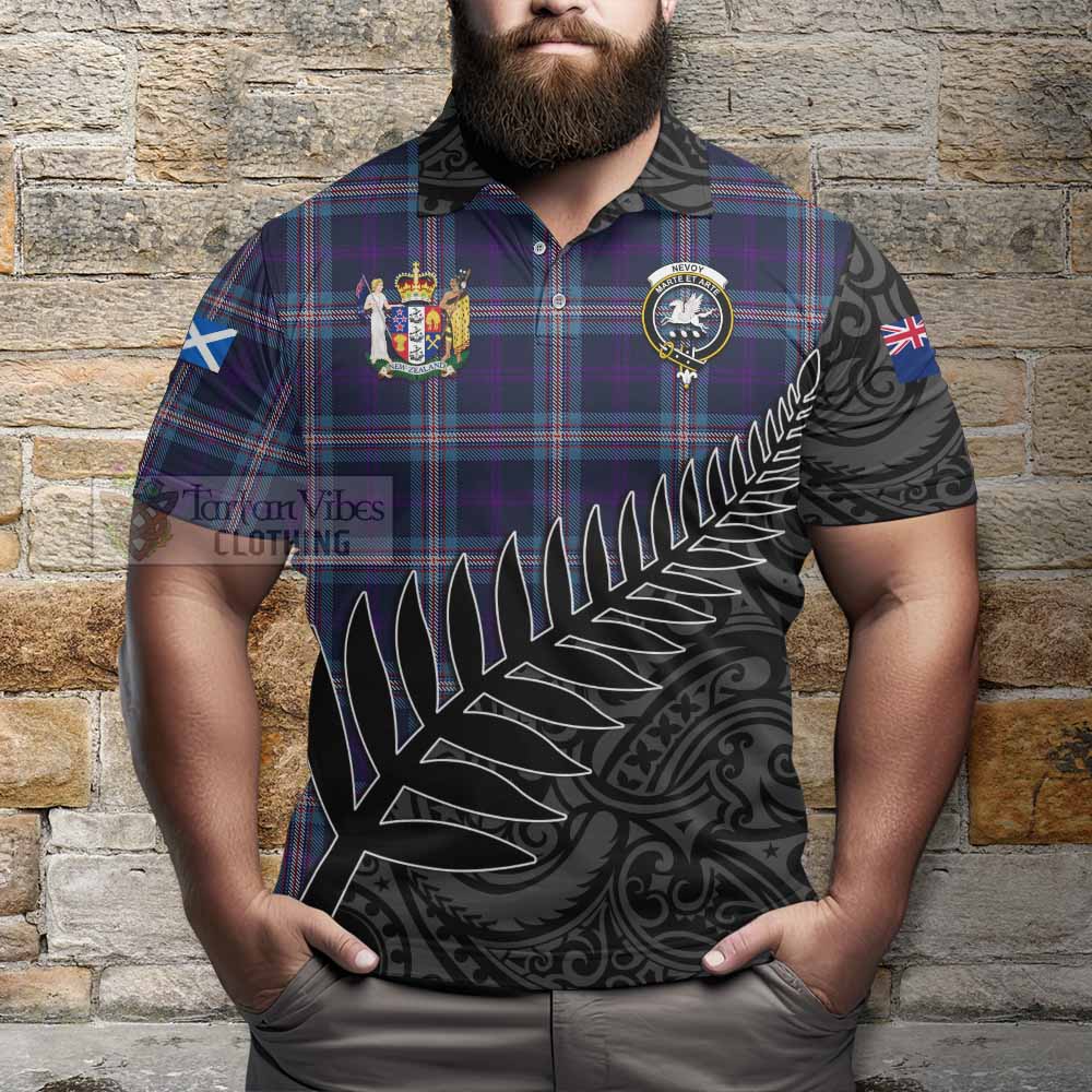 Tartan Vibes Clothing Nevoy Crest Tartan Polo Shirt with New Zealand Silver Fern Half Style