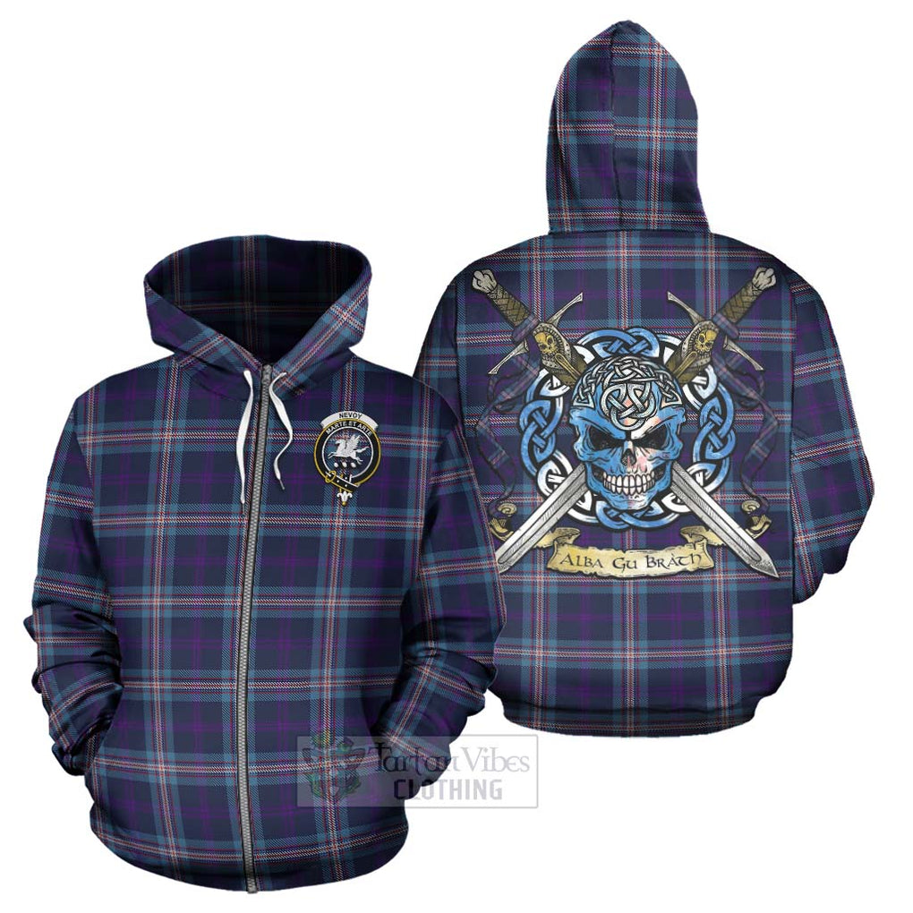 Tartan Vibes Clothing Nevoy Tartan Hoodie with Family Crest Celtic Skull Style