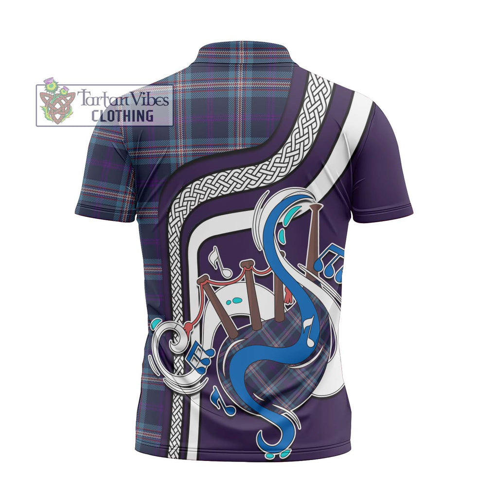 Nevoy Tartan Zipper Polo Shirt with Epic Bagpipe Style - Tartanvibesclothing Shop