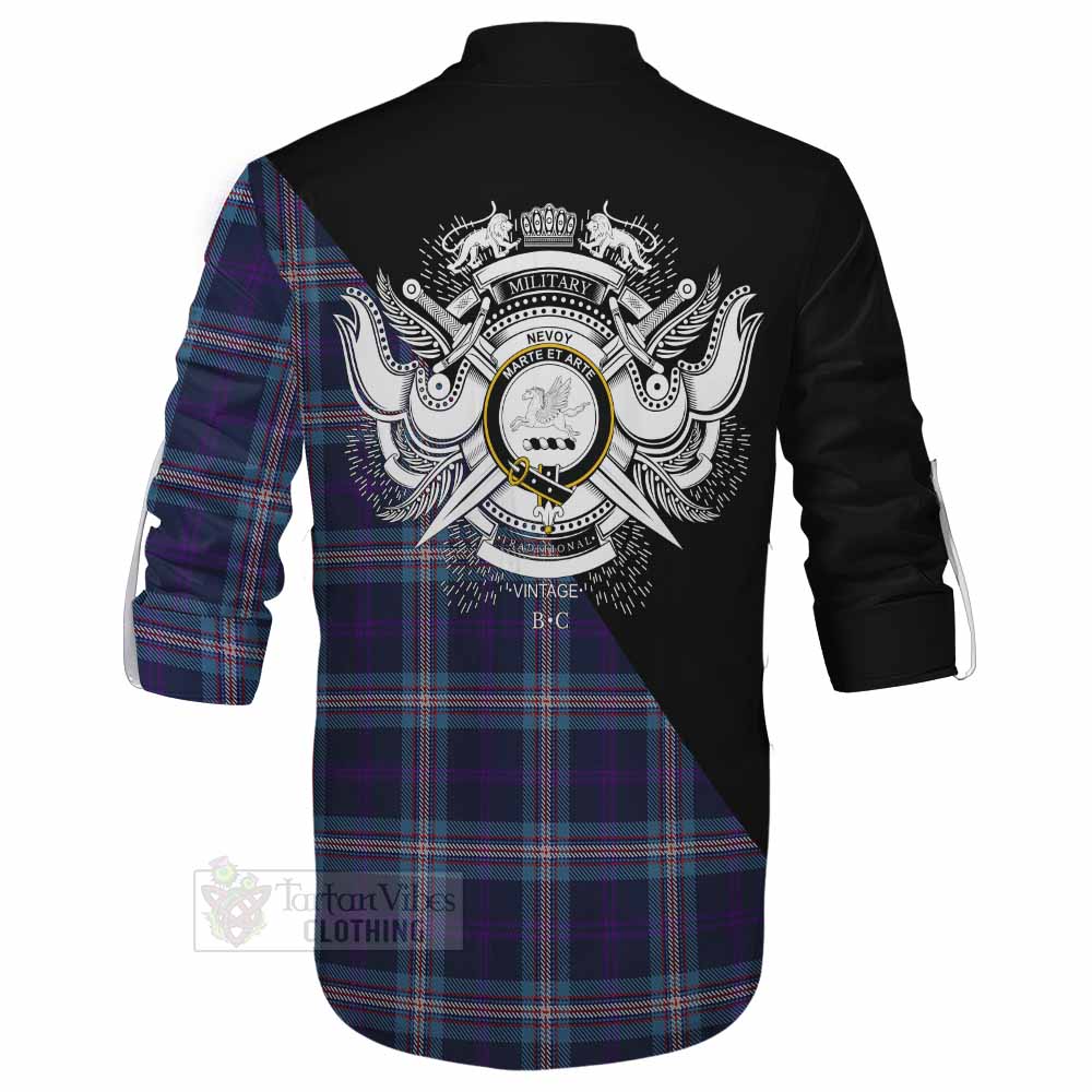 Tartan Vibes Clothing Nevoy Tartan Ghillie Kilt Shirt with Family Crest and Military Logo Style