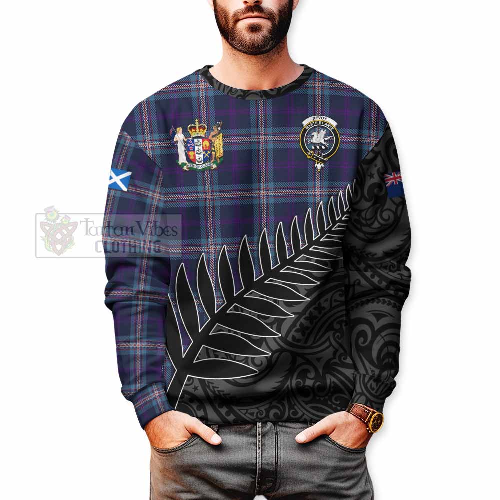 Tartan Vibes Clothing Nevoy Crest Tartan Sweatshirt with New Zealand Silver Fern Half Style