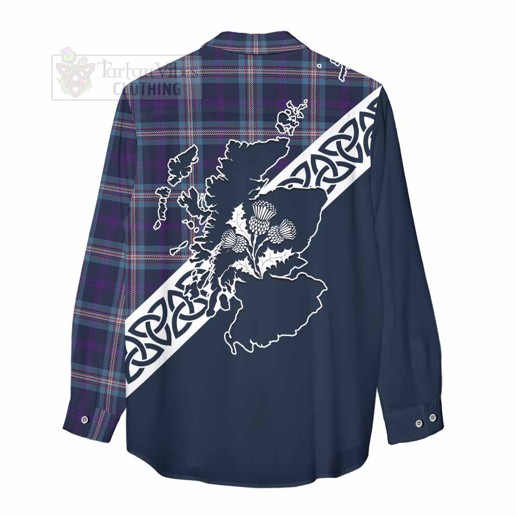 Tartan Vibes Clothing Nevoy Tartan Women's Casual Shirt Featuring Thistle and Scotland Map