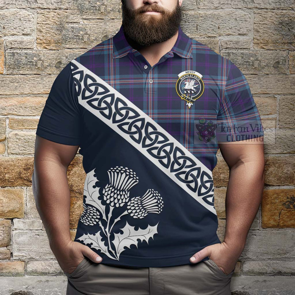 Nevoy Tartan Polo Shirt Featuring Thistle and Scotland Map