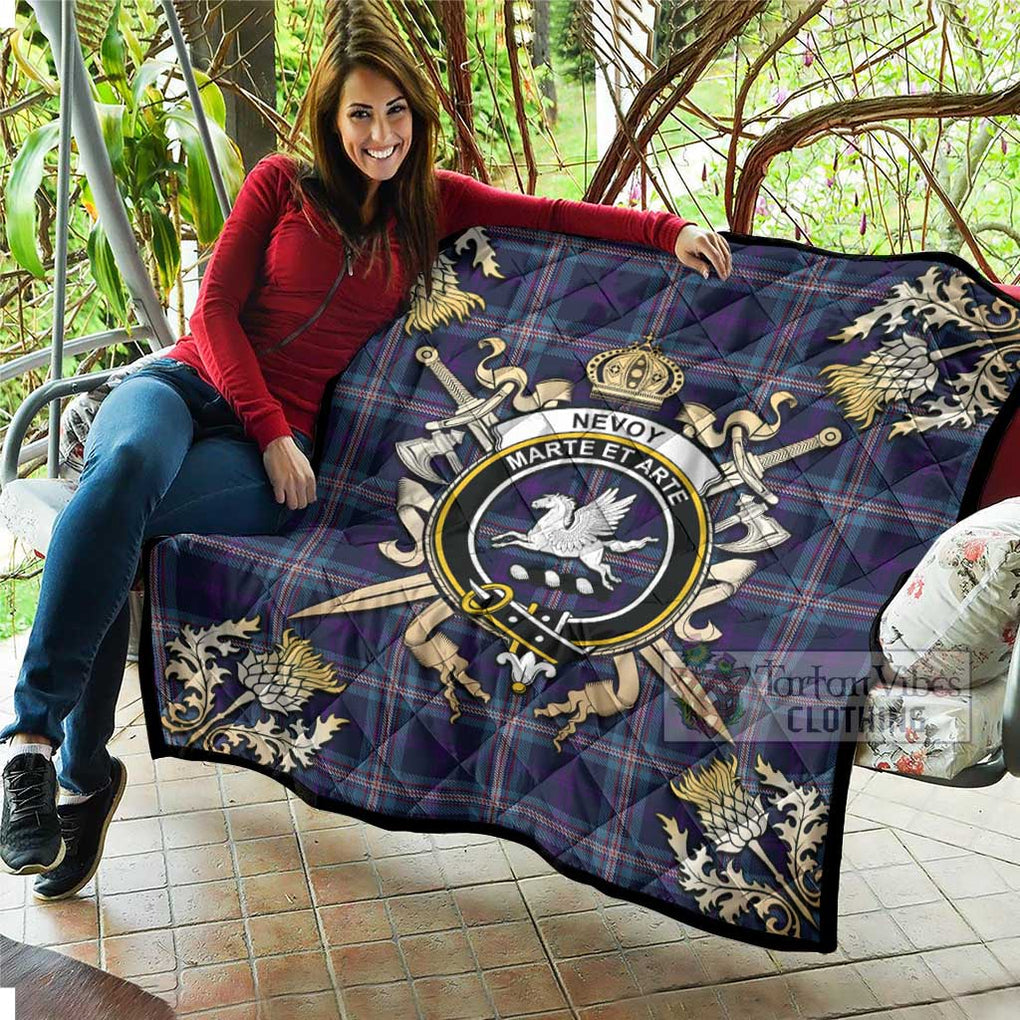 Tartan Vibes Clothing Nevoy Tartan Quilt with Family Crest and Scottish Golden Courage Shield