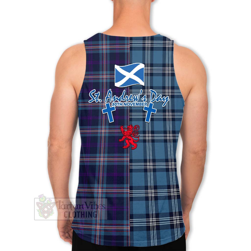 Tartan Vibes Clothing Nevoy Tartan Men's Tank Top Happy St. Andrew's Day Half Tartan Style