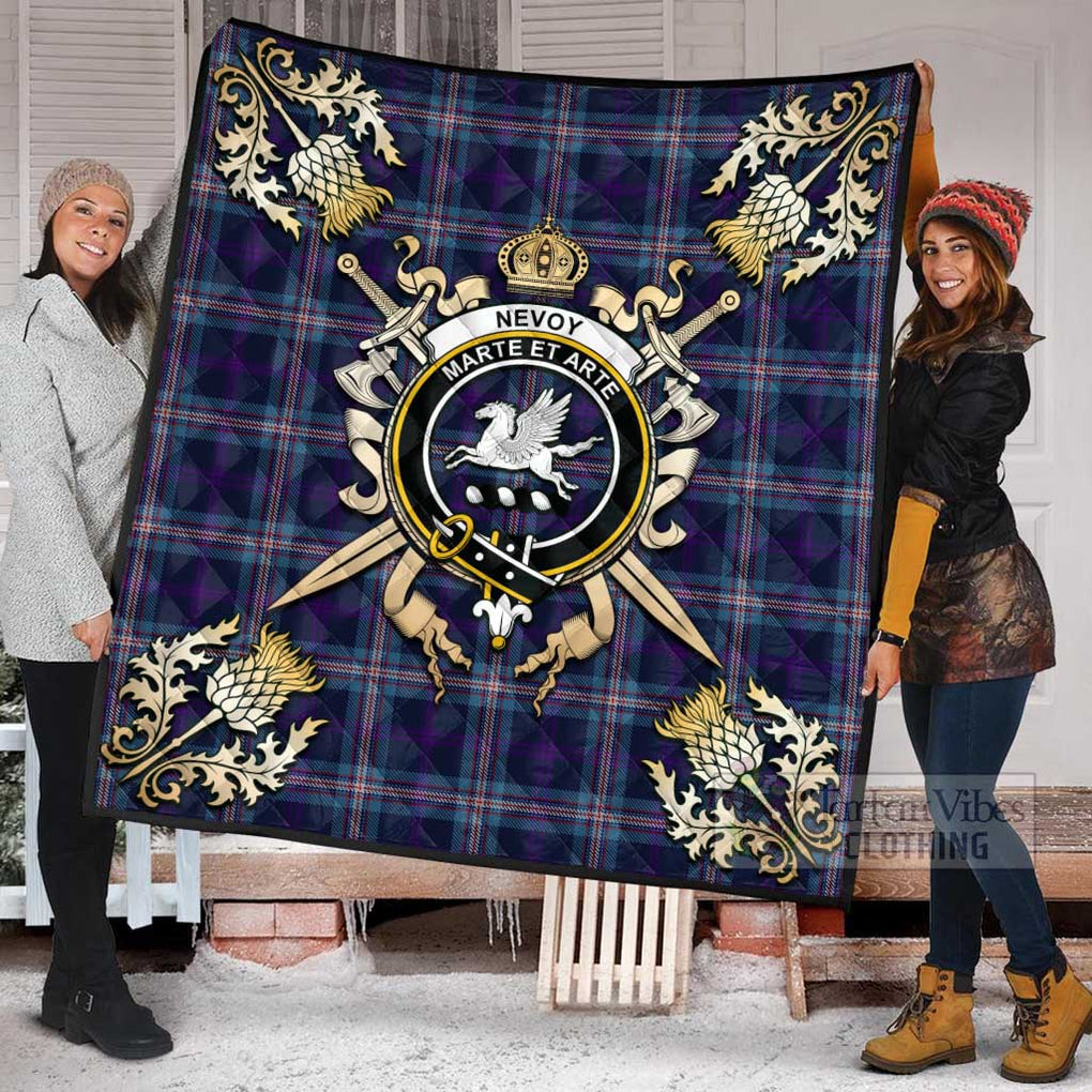 Tartan Vibes Clothing Nevoy Tartan Quilt with Family Crest and Scottish Golden Courage Shield