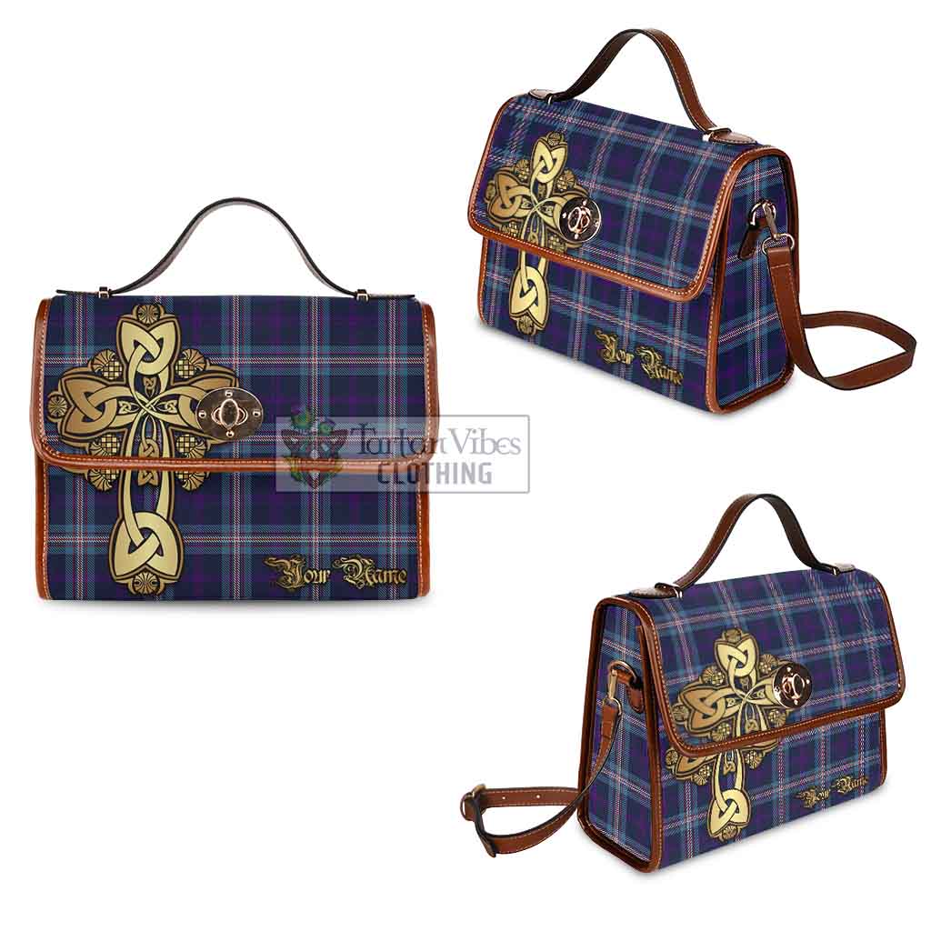 Tartan Vibes Clothing Nevoy Tartan Waterproof Canvas Bag Golden Thistle Celtic Cross Style