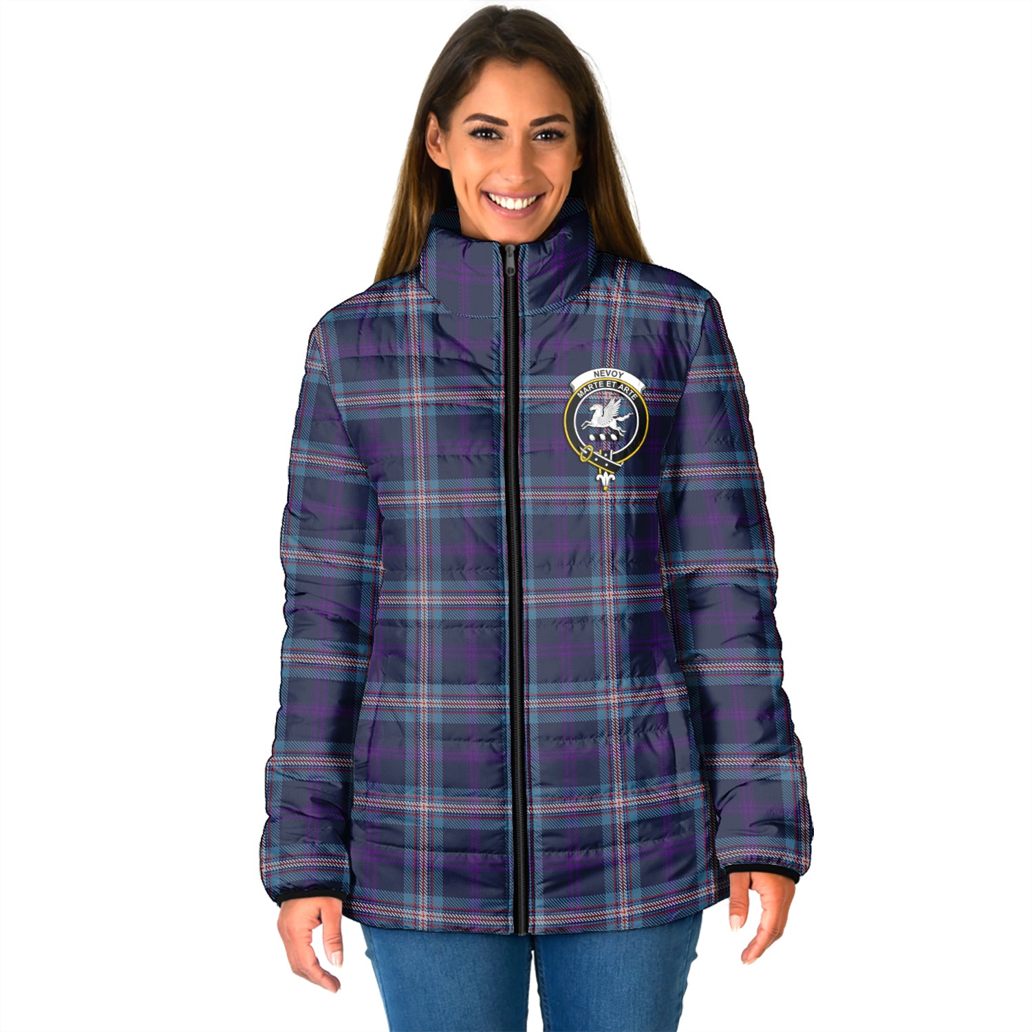 Nevoy Tartan Padded Jacket with Family Crest - Tartan Vibes Clothing