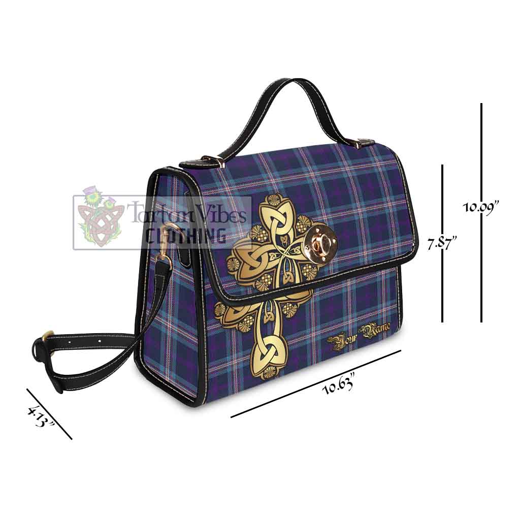 Tartan Vibes Clothing Nevoy Tartan Waterproof Canvas Bag Golden Thistle Celtic Cross Style