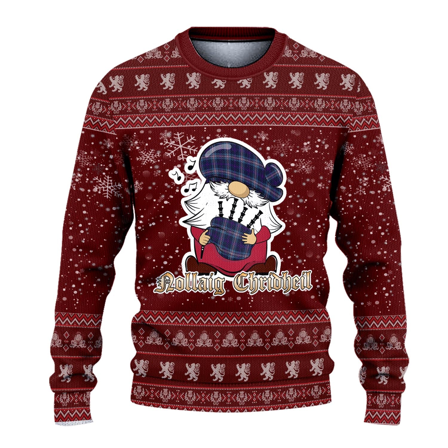 Nevoy Clan Christmas Family Knitted Sweater with Funny Gnome Playing Bagpipes - Tartanvibesclothing