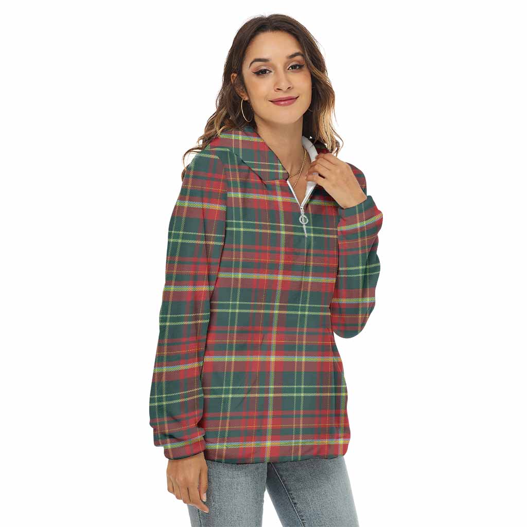 Tartan Vibes Clothing New Brunswick Province Canada Tartan Women's Borg  Half Zip Fleece Hoodie