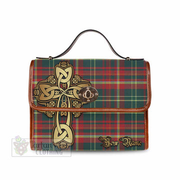 New Brunswick Province Canada Tartan Waterproof Canvas Bag Golden Thistle Celtic Cross Style