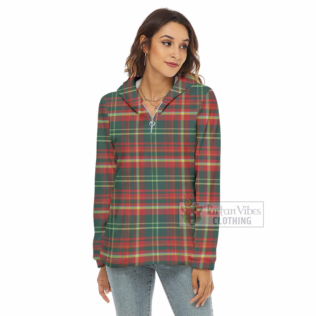 Tartan Vibes Clothing New Brunswick Province Canada Tartan Women's Borg  Half Zip Fleece Hoodie