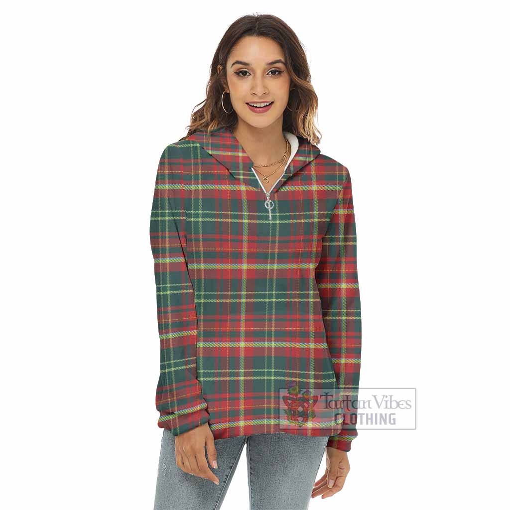 Tartan Vibes Clothing New Brunswick Province Canada Tartan Women's Borg  Half Zip Fleece Hoodie